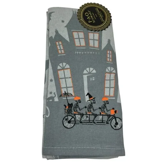 FAO Schwarz Towels Set Gray Halloween Skeleton Haunted House Kitchen Decor - Picture 3 of 7